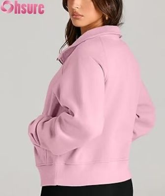 Custom-Frauen-Halb-Zip-Kürz-Fleece-Pullover-Hoodie.