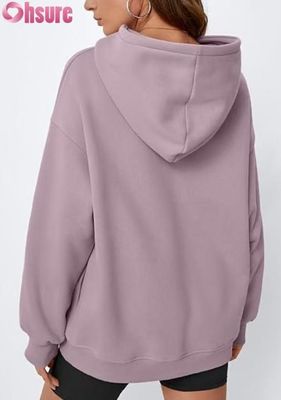 Weibliche übergroße Fleece Hoodie Solid-Colour Pullover Sweatshirt mit Tasche.