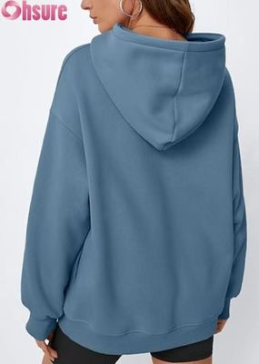 Weibliche übergroße Fleece Hoodie Solid-Colour Pullover Sweatshirt mit Tasche.
