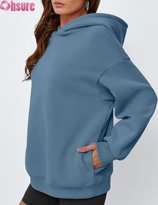 Weibliche übergroße Fleece Hoodie Solid-Colour Pullover Sweatshirt mit Tasche.