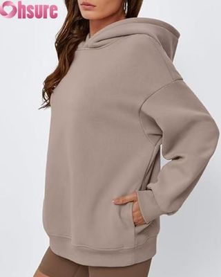 Weibliche übergroße Fleece Hoodie Solid-Colour Pullover Sweatshirt mit Tasche.