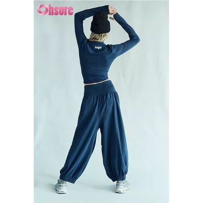 Frauen Sport Lange Ärmel Oberfläche Daumenloch Enges Leichtgewicht Atmung Laufsportbekleidung Feste Farbe Crop Top Jogger Sets
