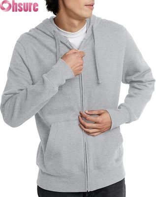 Hochwertiges Custom Logo Herren Hoodie Schweiß Hosen Tracksuit Set Graues Solides Muster Baumwolle Taschen Einfacher einfacher Stil