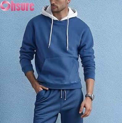 Herren Casual Langarm Pullover Hoodie Sweatshirt mit Fronttasche Kontrastfarbenes Kapuzendesign