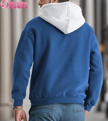 Herren Casual Langarm Pullover Hoodie Sweatshirt mit Fronttasche Kontrastfarbenes Kapuzendesign