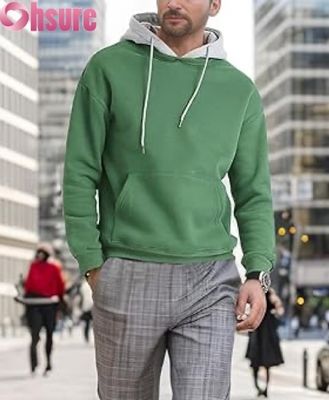 Herren Casual Langarm Pullover Hoodie Sweatshirt mit Fronttasche Kontrastfarbenes Kapuzendesign