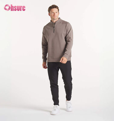 Hochwertiges, individuelles Stickerei-Herren-Oversized-French-Terry-Crewneck-Sweatshirt & schweres Quarter-Zip-Hoodie, einfarbig