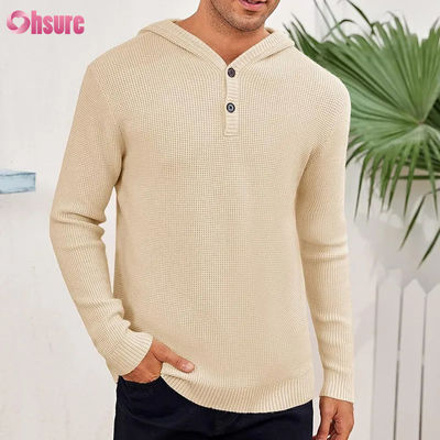 Großhandel Sportartikel Design Super Fashion Hochwertige Tops Weicher Strick Wolle Kaschmir Hoodie Mit Knöpfen für Herren Mesh-gefüttert