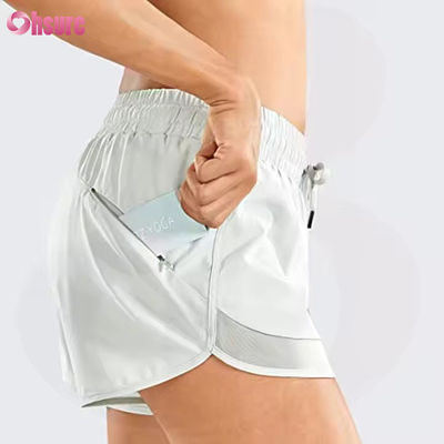 Yoga- und Laufshorts für Damen mit hoher Taille, schnell trocknend, Gymnastik-Sportshorts mit Reißverschluss-Rückentasche, schmaler lässiger Stil, Kordelzug