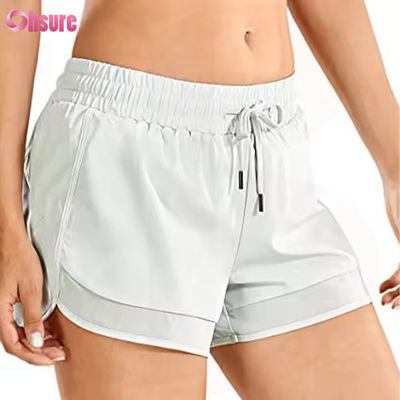 Yoga- und Laufshorts für Damen mit hoher Taille, schnell trocknend, Gymnastik-Sportshorts mit Reißverschluss-Rückentasche, schmaler lässiger Stil, Kordelzug