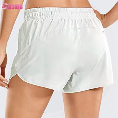 Yoga- und Laufshorts für Damen mit hoher Taille, schnell trocknend, Gymnastik-Sportshorts mit Reißverschluss-Rückentasche, schmaler lässiger Stil, Kordelzug
