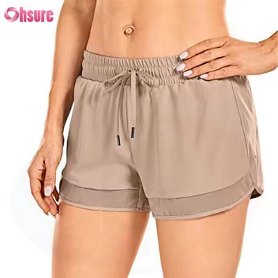 Yoga- und Laufshorts für Damen mit hoher Taille, schnell trocknend, Gymnastik-Sportshorts mit Reißverschluss-Rückentasche, schmaler lässiger Stil, Kordelzug