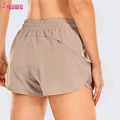 Yoga- und Laufshorts für Damen mit hoher Taille, schnell trocknend, Gymnastik-Sportshorts mit Reißverschluss-Rückentasche, schmaler lässiger Stil, Kordelzug