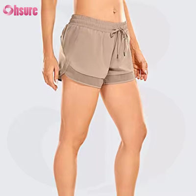 Yoga- und Laufshorts für Damen mit hoher Taille, schnell trocknend, Gymnastik-Sportshorts mit Reißverschluss-Rückentasche, schmaler lässiger Stil, Kordelzug