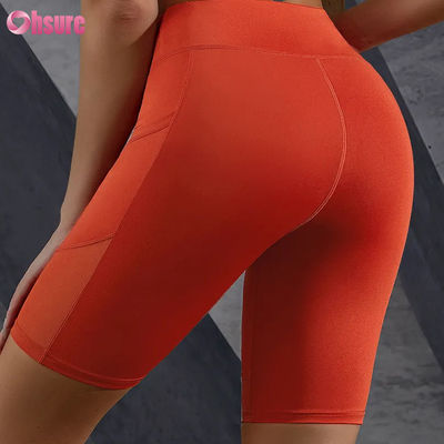Individueller Logo-Druck, enge Passform, heißer Verkauf, Taschen, Mesh-Nähte, hoher Bund, Po-Lifting, schlankmachende Yoga-Shorts, Leggings, Großhandel