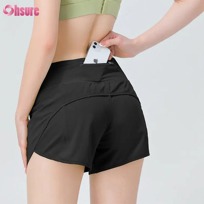 Hochwertige Damen-Aktivbekleidung Shorts, Sportbekleidung Damen-Laufshorts, Nylon-Spandex-Gymnastik-Schweißshorts mit Taschen