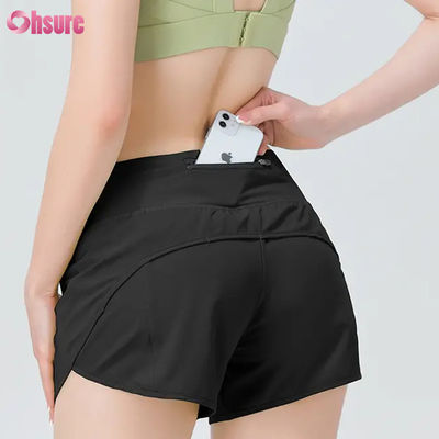 Hochwertige Damen-Aktivbekleidung Shorts, Sportbekleidung Damen-Laufshorts, Nylon-Spandex-Gymnastik-Schweißshorts mit Taschen