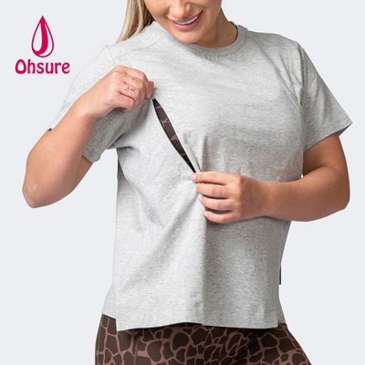 OEM 100% Baumwolle Oversized T-Shirt Damen Kurzarm mit Reißverschluss Stillen Umstandsmode