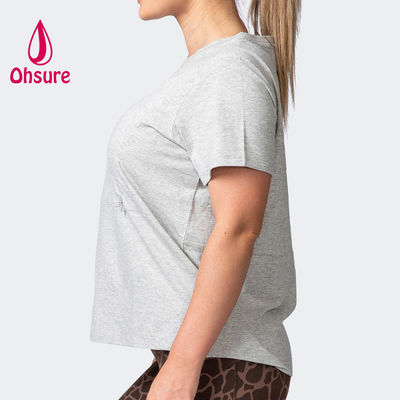 OEM 100% Baumwolle Oversized T-Shirt Damen Kurzarm mit Reißverschluss Stillen Umstandsmode