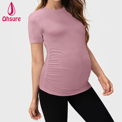 Großhandel Custom Bambus Weiches Pflegebekleidung Fitness Stillen Tee Mutterschafts-Tops Yoga T-Shirt