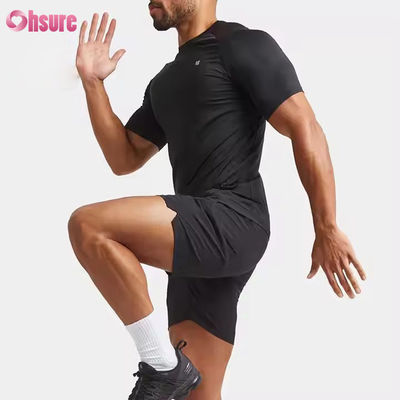 Benutzerdefiniertes, leichtes, schlankes Raglan-Ärmel-T-Shirt aus Polyester-Spandex, schnell trocknendes Muskel-Trainingsoberteil für Herren