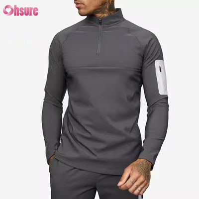 Individuelles Training Aktive Sportarten tragen Slim Fit 1/4 Quarter Zip Jogging Track Top Männer Kompression Gymnase Long Sleeve Shirt