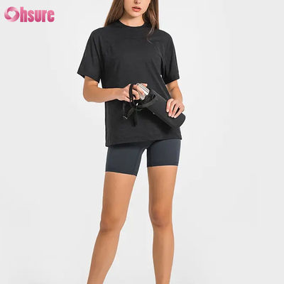Großhandel Benutzerdefiniertes Logo Schnelltrocknendes Atmungsaktives Jacquard Sport T-Shirt Fitness Kurzarm Yoga Top Damen Kurze Gymnastik T-Shirts