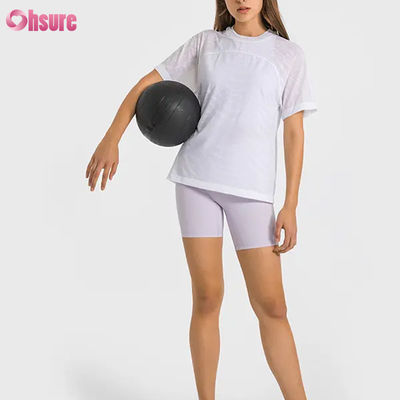 Großhandel Benutzerdefiniertes Logo Schnelltrocknendes Atmungsaktives Jacquard Sport T-Shirt Fitness Kurzarm Yoga Top Damen Kurze Gymnastik T-Shirts