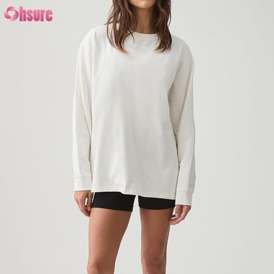 T-Shirt für Frauen mit langem Ärmeln Custom Double Side O Neck Blank Plain Schnitt oben Kreuz unten Athletik Spandex