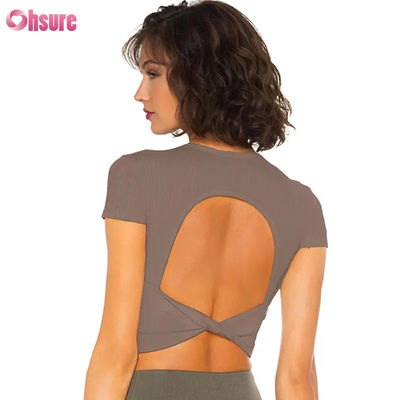 Atemberaubend schnell trocken nackt Gefühl hoch elastisch schön Rücken Frauen Sport T-Shirt Fitness Training Laufhemden für Frauen