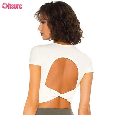 Atemberaubend schnell trocken nackt Gefühl hoch elastisch schön Rücken Frauen Sport T-Shirt Fitness Training Laufhemden für Frauen