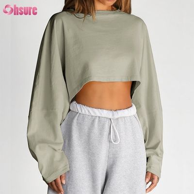Custom Doppelseite O Hals Leere einfache Übergröße geschnitten Top Solid Casual Athletic Spandex Frauen Langarm T-Shirt