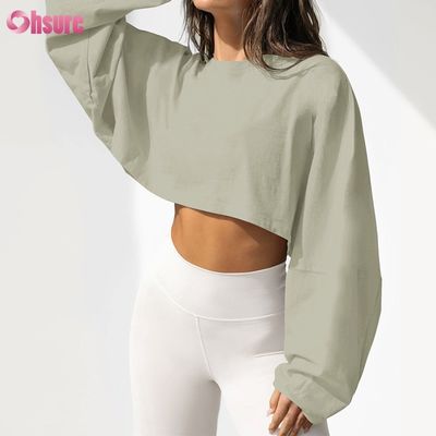 Custom Doppelseite O Hals Leere einfache Übergröße geschnitten Top Solid Casual Athletic Spandex Frauen Langarm T-Shirt