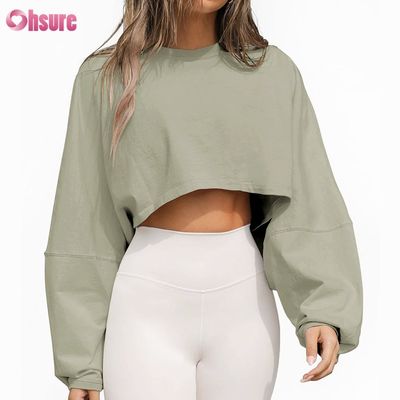 Custom Doppelseite O Hals Leere einfache Übergröße geschnitten Top Solid Casual Athletic Spandex Frauen Langarm T-Shirt