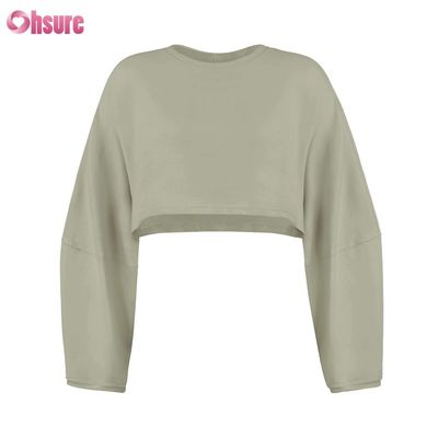 Custom Doppelseite O Hals Leere einfache Übergröße geschnitten Top Solid Casual Athletic Spandex Frauen Langarm T-Shirt