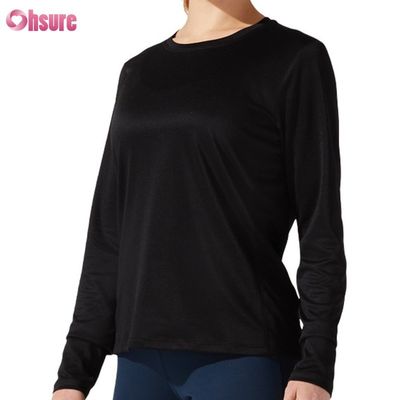 Custom Baumwolle Leere einfache Verlust passend schlanke Top Solid Casual Athletic Spandex Frauen Langärme T-Shirt