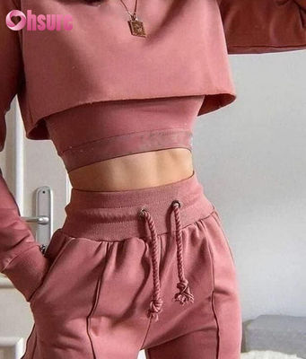 Massivfarbiger Bio-Baumwollstoff 3 Stück Crop Top Jogger Set 2025 Kausal Zwei Stück Loungewear Sets für Frauen Lounge Wear Sets