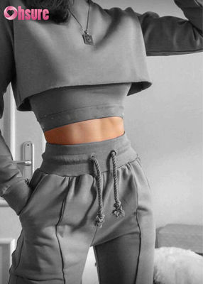 Massivfarbiger Bio-Baumwollstoff 3 Stück Crop Top Jogger Set 2025 Kausal Zwei Stück Loungewear Sets für Frauen Lounge Wear Sets