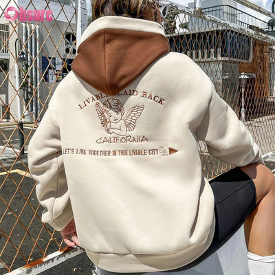 Hochwertige französische Terry Hoodies für Frauen Streetwear Hochwertige Grundkleidung Drop Shoulder Broderierte Hoodie