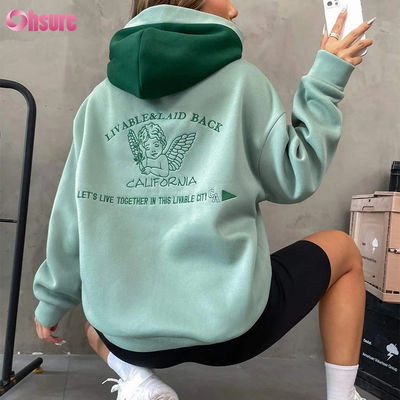 Hochwertige französische Terry Hoodies für Frauen Streetwear Hochwertige Grundkleidung Drop Shoulder Broderierte Hoodie