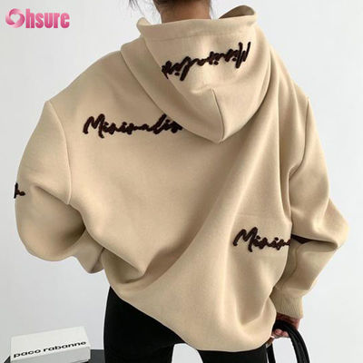 Individuelles Muster Damen Oversize Pullover Hoodie Stickerei Buchstaben Druck Vintage Stil Raglanärmel für Herbst Lazy Casual Wear