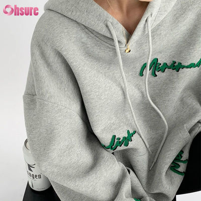 Individuelles Muster Damen Oversize Pullover Hoodie Stickerei Buchstaben Druck Vintage Stil Raglanärmel für Herbst Lazy Casual Wear