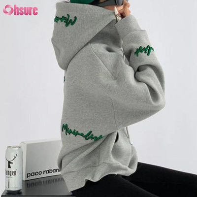 Individuelles Muster Damen Oversize Pullover Hoodie Stickerei Buchstaben Druck Vintage Stil Raglanärmel für Herbst Lazy Casual Wear