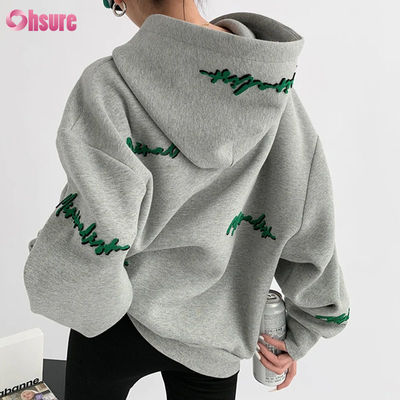 Individuelles Muster Damen Oversize Pullover Hoodie Stickerei Buchstaben Druck Vintage Stil Raglanärmel für Herbst Lazy Casual Wear