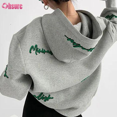 Individuelles Muster Damen Oversize Pullover Hoodie Stickerei Buchstaben Druck Vintage Stil Raglanärmel für Herbst Lazy Casual Wear