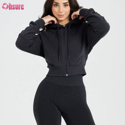 Anpassungsfähige Damen Zip-Up Hoodies Schlanke Passform Geschnittenes Fitnessstudio Tragen Sie atmungsaktive Strickgewebe für Frauen