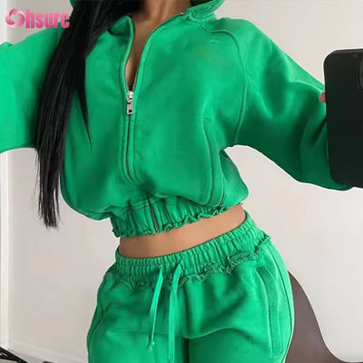 Hochwertige Baumwoll-Zip-Hoodie für Frauen Custom Logo Stickerei Französisch Terry Oversized Zipper Winter Kapuzenmantel