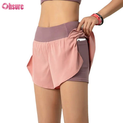 Hochwertige 2-in-1-Workout-Shorts für Damen, leicht, schnell trocknend, Gymnastik, Training, Yoga-Shorts mit Handytasche, atmungsaktiv