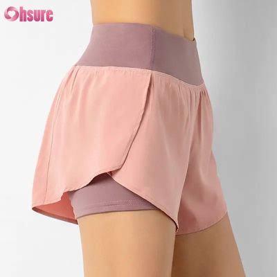 Warm verkaufte Running Shorts für Frauen mit hoher Taille Schnelle Trockene Doppelschicht Sportliche Trainingshosen Taschen Atmung Fitness Yoga tragen