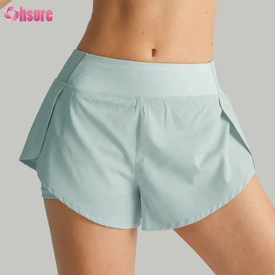 Warm verkaufte Running Shorts für Frauen mit hoher Taille Schnelle Trockene Doppelschicht Sportliche Trainingshosen Taschen Atmung Fitness Yoga tragen